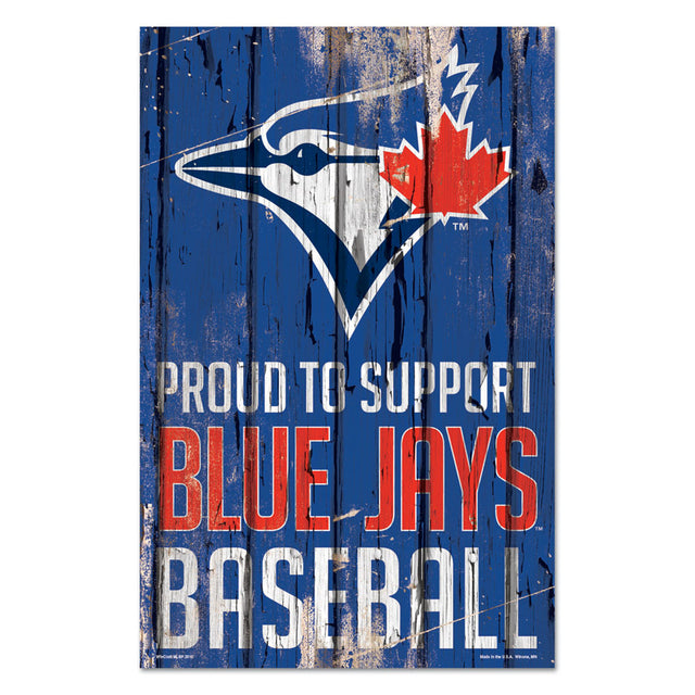 Letrero de madera de 11 x 17 de los Toronto Blue Jays: orgullosos de apoyar el diseño