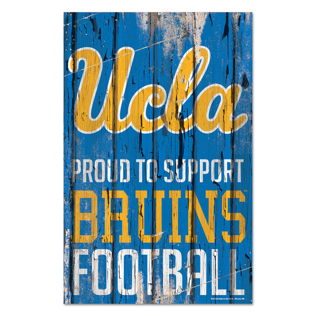 Letrero de madera de 11 x 17 de los Bruins de UCLA: Orgullosos de apoyar el diseño