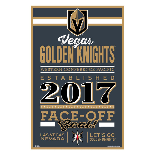 Letrero de madera de 11 x 17 de Vegas Golden Knights, diseño establecido