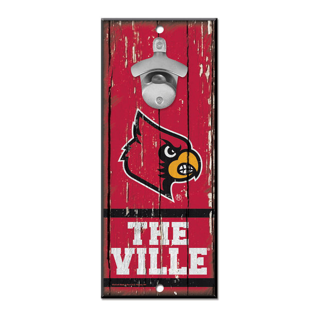 Abridor de botellas de madera de 5 x 11 pulgadas con letrero de los Louisville Cardinals