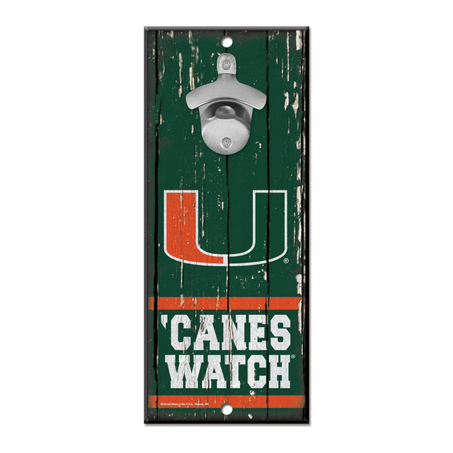 Abridor de botellas de madera de 5 x 11 pulgadas con letrero de los Miami Hurricanes