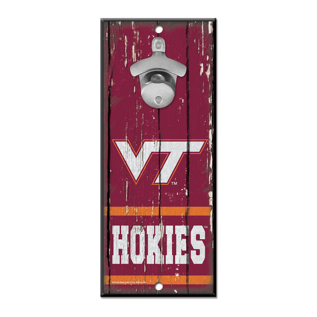 Letrero de madera de los Virginia Tech Hokies, abridor de botellas de 5 x 11 pulgadas