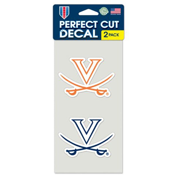 Juego de 2 calcomanías de los Virginia Cavaliers de corte perfecto de 4 x 4