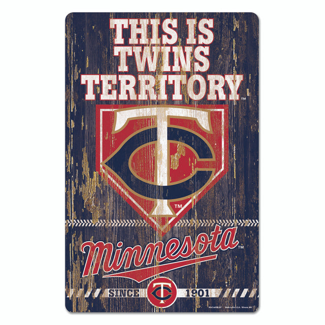 Letrero de madera de 11 x 17 de los Minnesota Twins con diseño de eslogan