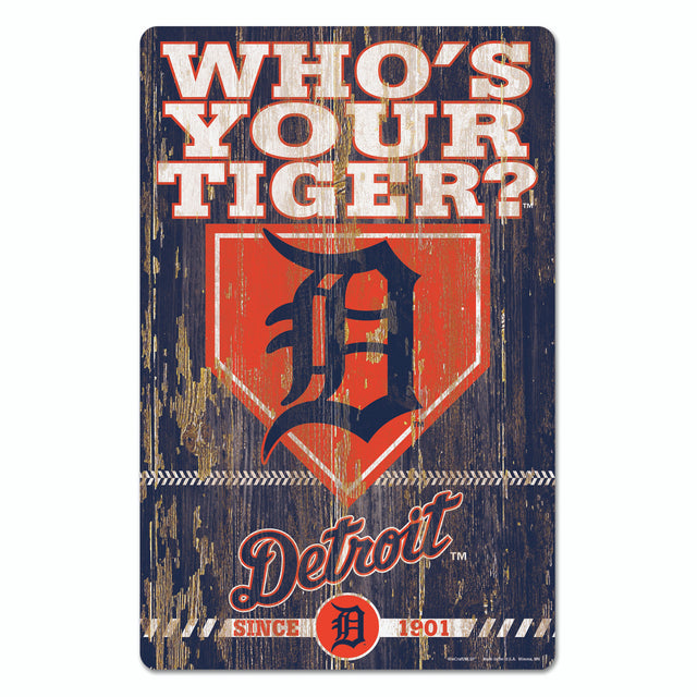 Letrero de madera de 11 x 17 de los Tigres de Detroit con diseño de eslogan