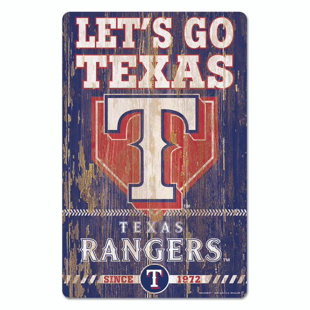 Letrero de madera de 11 x 17 de los Texas Rangers con diseño de eslogan