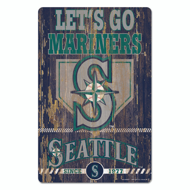 Letrero de madera de 11 x 17 de los Seattle Mariners con diseño de eslogan