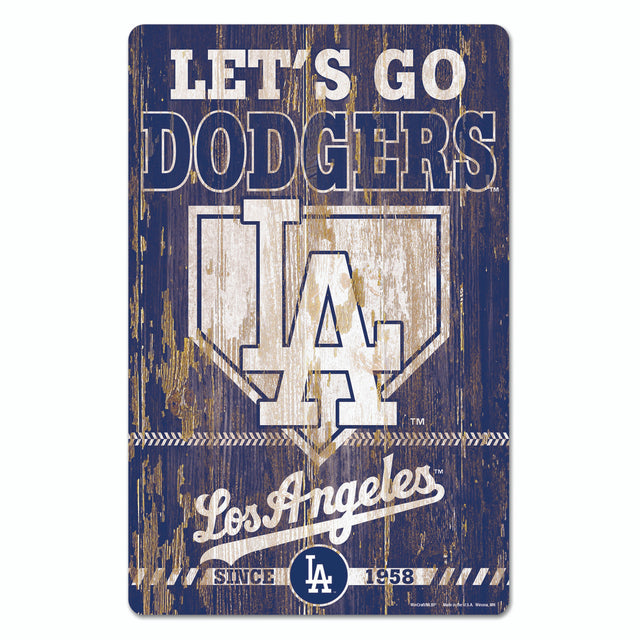 Letrero de madera de 11 x 17 de Los Angeles Dodgers con diseño de eslogan