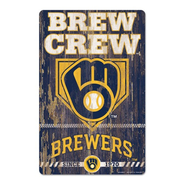 Letrero de madera de 11 x 17 de los Milwaukee Brewers con diseño de eslogan