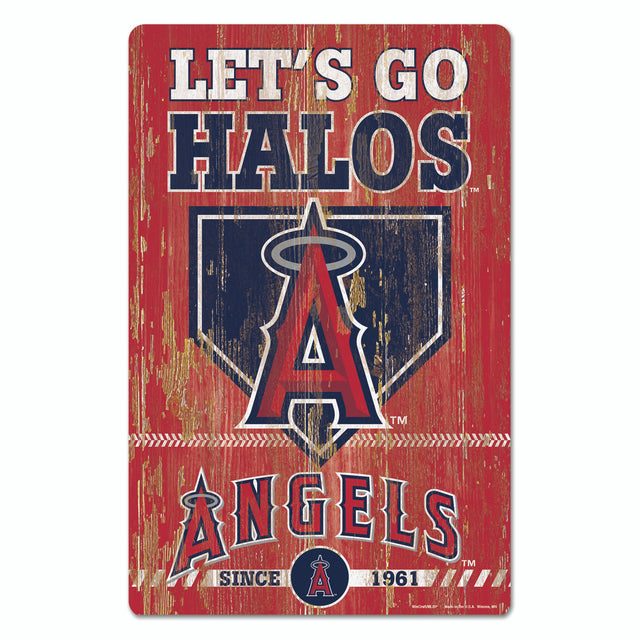 Letrero de madera de 11 x 17 de Los Angeles Angels con diseño de eslogan