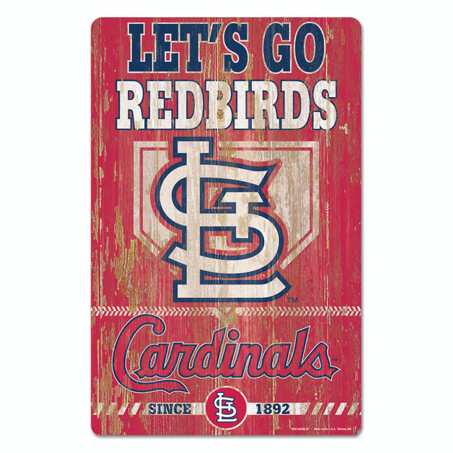 Letrero de madera de 11 x 17 de los St. Louis Cardinals con diseño de eslogan