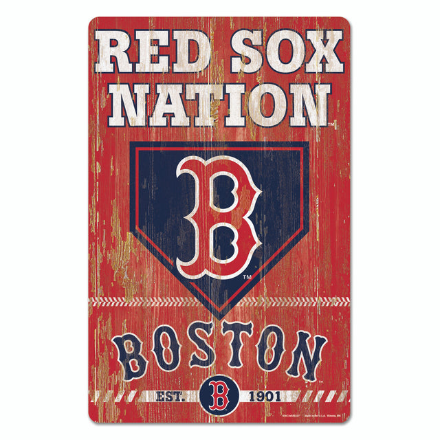 Letrero de madera de 11 x 17 de los Boston Red Sox con diseño de eslogan