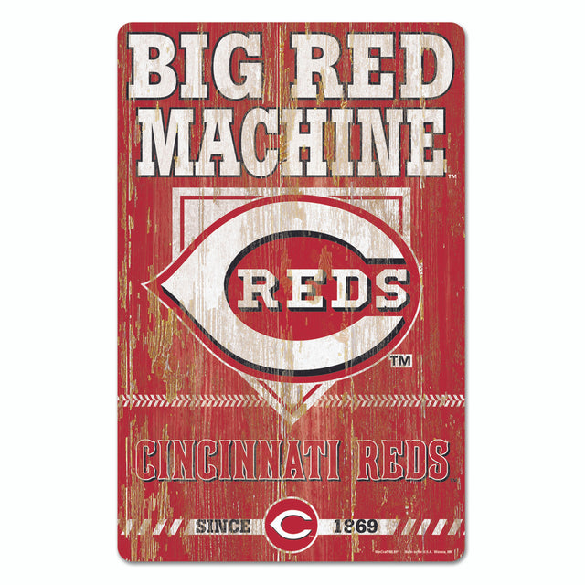 Letrero de madera de 11 x 17 de los Cincinnati Reds con diseño de eslogan