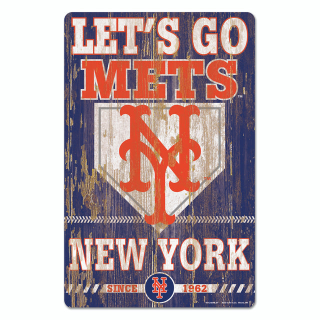 Letrero de madera de 11 x 17 de los New York Mets con diseño de eslogan