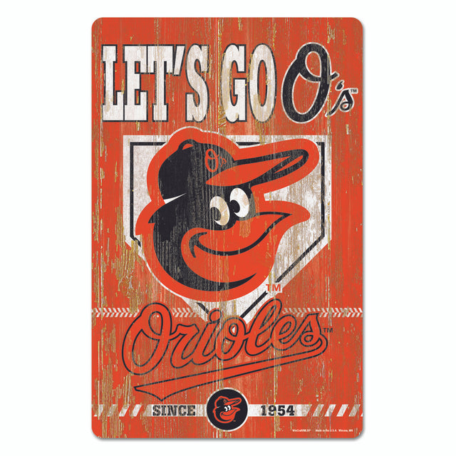 Letrero de madera de 11 x 17 de los Baltimore Orioles con diseño de eslogan