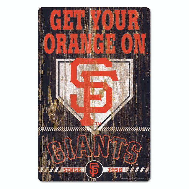 Letrero de madera de 11 x 17 de los Gigantes de San Francisco con diseño de eslogan