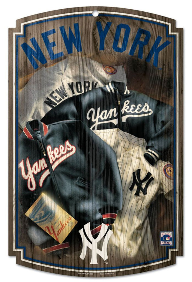 Letrero de madera de los Yankees de Nueva York de 11 x 17 pulgadas, diseño de camiseta retro de 1952