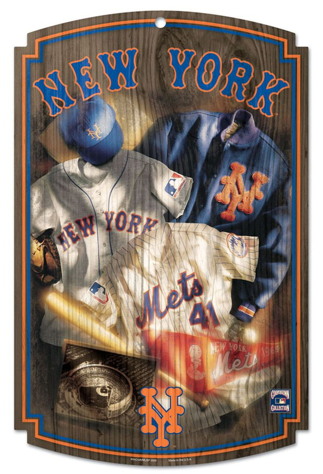 New York Mets Sign 11x17 Wood Throwback Jersey Design