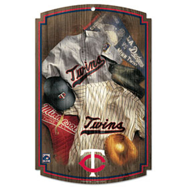 Letrero de madera de los Minnesota Twins con camiseta retro