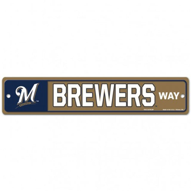 Letrero de plástico de los Milwaukee Brewers de 3,75 x 19 pulgadas, estilo callejero