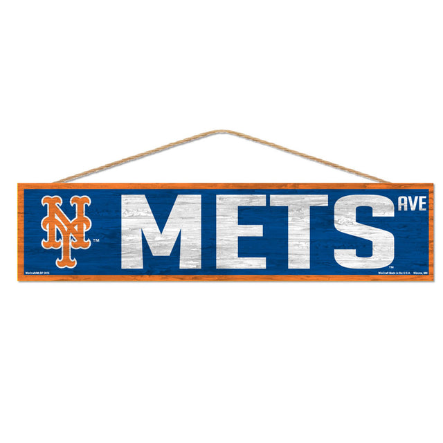 Letrero de los Mets de Nueva York de 4 x 17 pulgadas con diseño de Wood Avenue