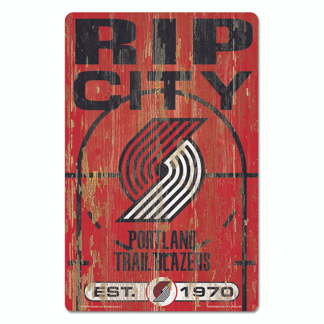 Letrero de madera de 11 x 17 de los Portland Trail Blazers con diseño de eslogan