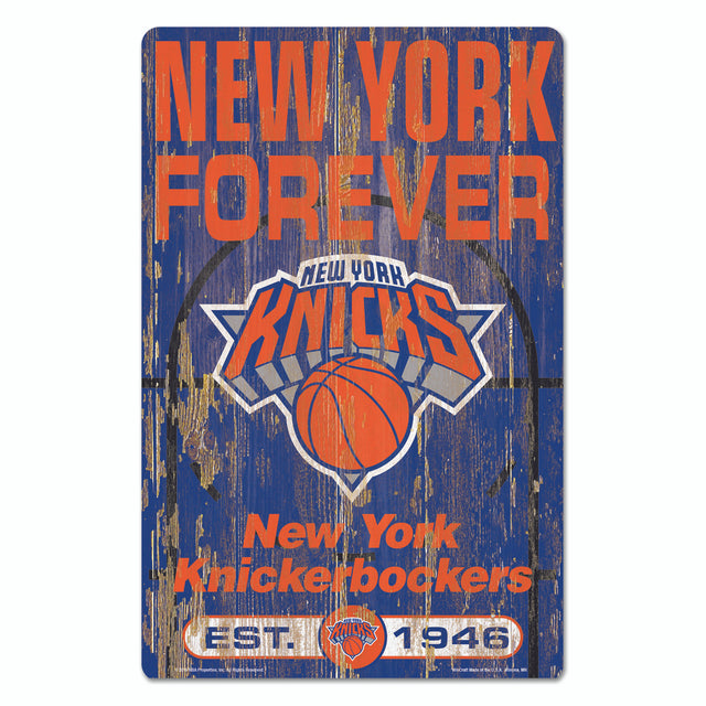 Letrero de madera de 11 x 17 de los New York Knicks con diseño de eslogan