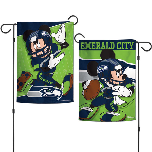 Bandera de los Seattle Seahawks de 12 x 18 pulgadas, estilo jardín, de Disney, de 2 lados