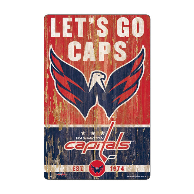 Letrero de madera de 11 x 17 de Washington Capitals con diseño de eslogan