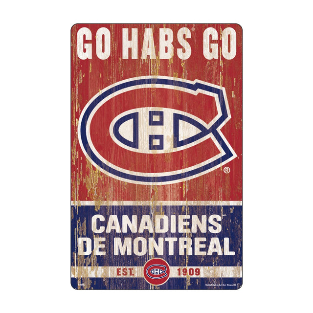 Letrero de madera de 11 x 17 de los Montreal Canadiens con diseño de eslogan