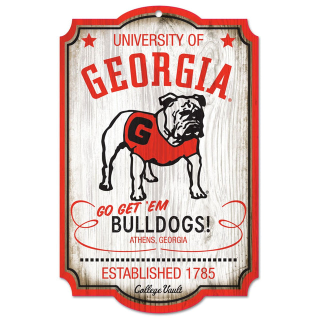 Letrero de madera de 11 x 17 de los Georgia Bulldogs, estilo bóveda universitaria