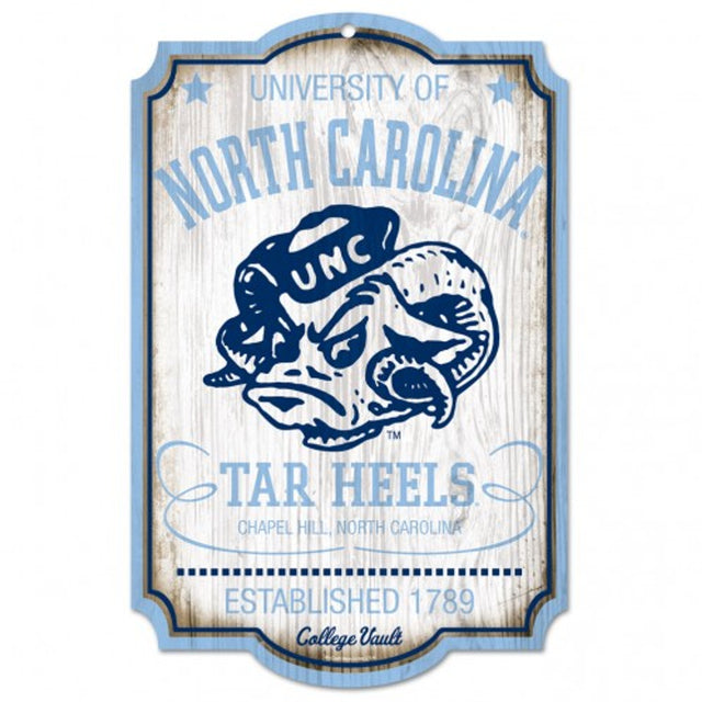 Letrero de madera de los Tar Heels de Carolina del Norte - College Vault - 11" x 17"