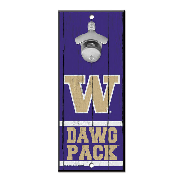 Abridor de botellas de madera de 5 x 11 con letrero de Washington Huskies