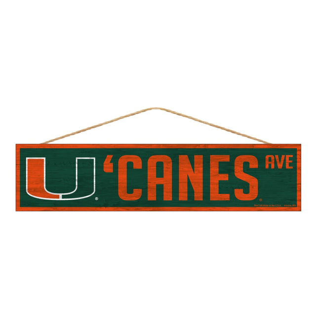 Letrero de los Miami Hurricanes de 4 x 17 pulgadas con diseño de Wood Avenue