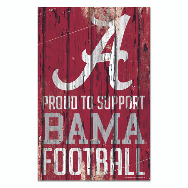 Alabama Crimson Tide Sign 11x17 Wood Proud to Support Design