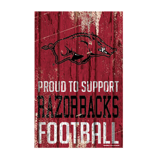 Cartel de madera de 11 x 17 de Arkansas Razorbacks. Orgulloso de apoyar el diseño