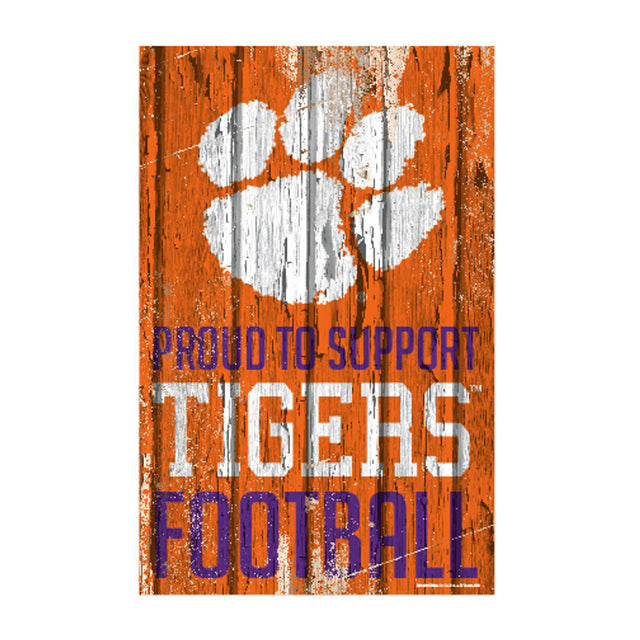 Letrero de madera de 11 x 17 de los Clemson Tigers. Orgulloso de apoyar el diseño