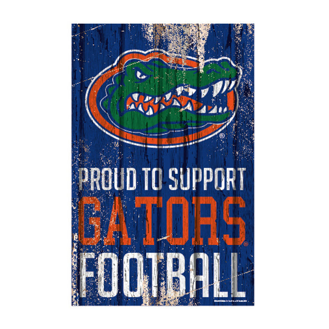 Letrero de madera de 11 x 17 de los Florida Gators: orgullosos de apoyar el diseño