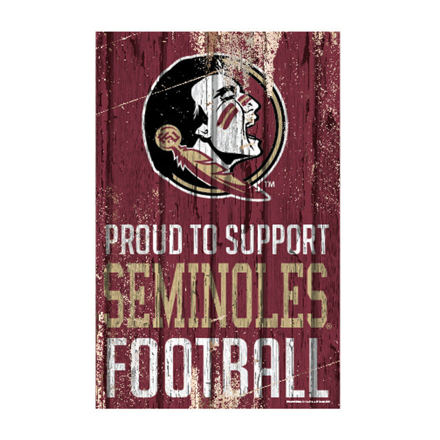 Letrero de madera de 11 x 17 de los Florida State Seminoles. Orgullosos de apoyar el diseño