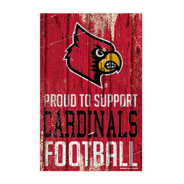 Letrero de madera de 11 x 17 de los Louisville Cardinals. Orgullosos de apoyar el diseño