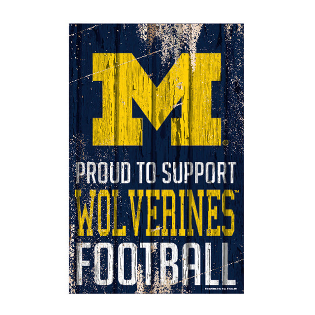 Letrero de madera de 11 x 17 de los Wolverines de Michigan. Orgulloso de apoyar el diseño