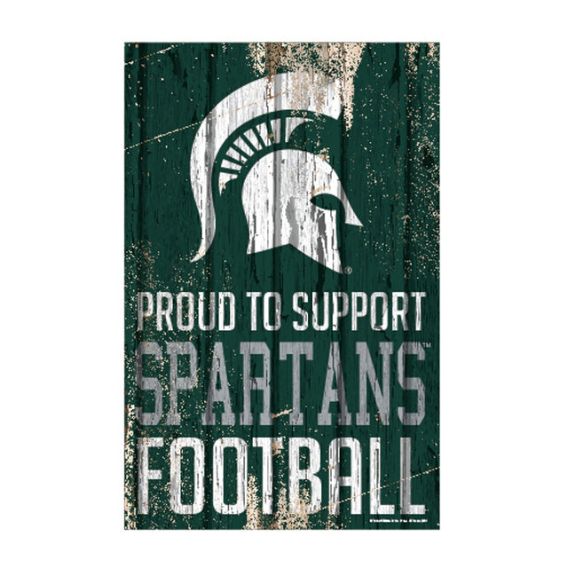 Letrero de madera de 11 x 17 de los Spartans de Michigan State. Orgullosos de apoyar el diseño