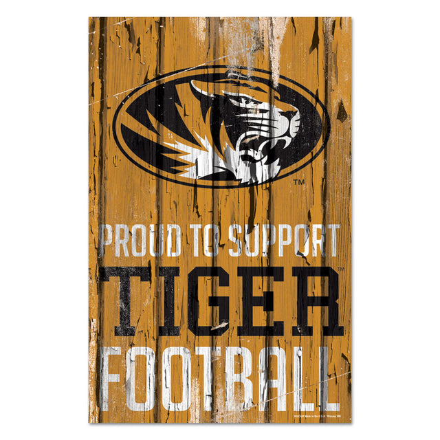 Cartel de madera de 11 x 17 de los Missouri Tigers. Orgullosos de apoyar el diseño