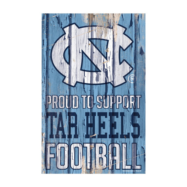 Letrero de madera de 11 x 17 de los Tar Heels de Carolina del Norte. Orgulloso de apoyar el diseño