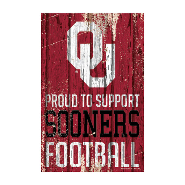 Cartel de madera de 11 x 17 de los Oklahoma Sooners que muestra su orgullo por apoyar el diseño