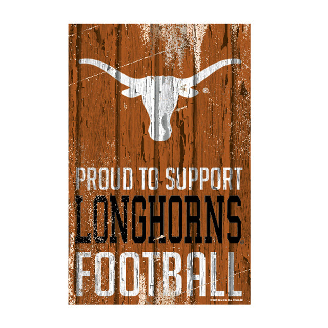 Letrero de madera de 11 x 17 de Texas Longhorns. Orgulloso de apoyar el diseño