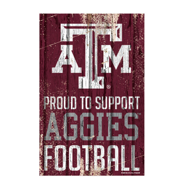 Letrero de madera de 11 x 17 de los Texas A&amp;M Aggies: orgullosos de apoyar el diseño