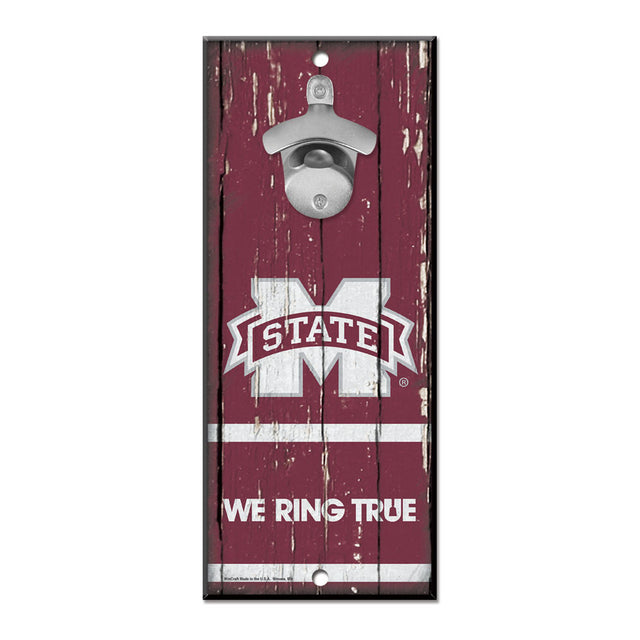 Abridor de botellas de madera de 5 x 11 pulgadas con letrero de Mississippi State Bulldogs