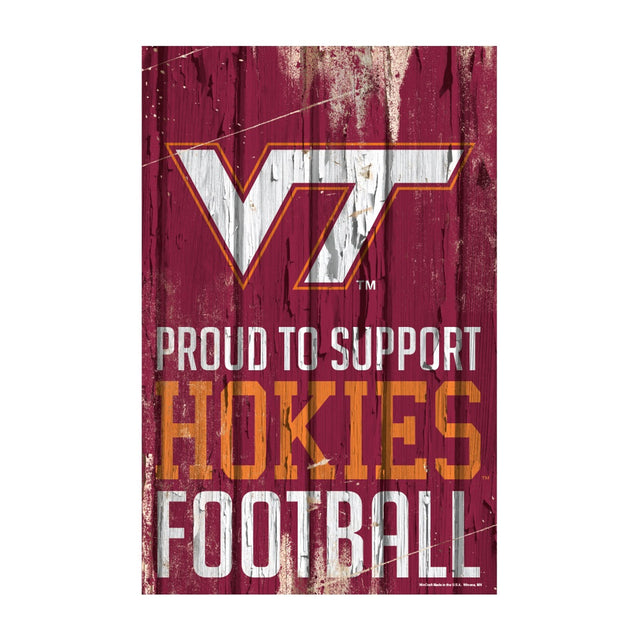 Letrero de madera de 11 x 17 de los Virginia Tech Hokies. Orgulloso de apoyar el diseño