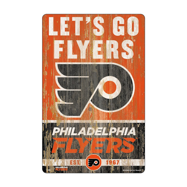 Letrero de madera de 11 x 17 de los Philadelphia Flyers con diseño de eslogan